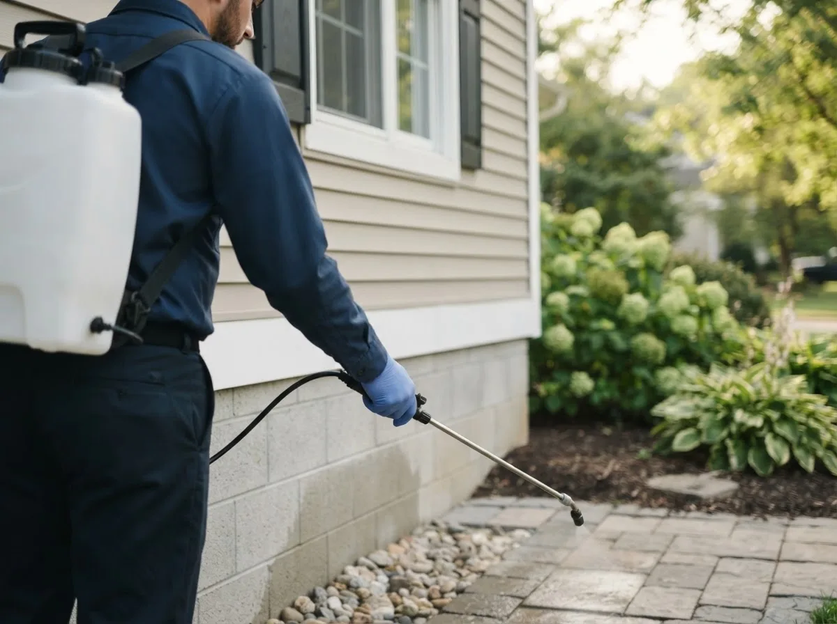 Pest control technician inspecting a home in Morrisville, NC